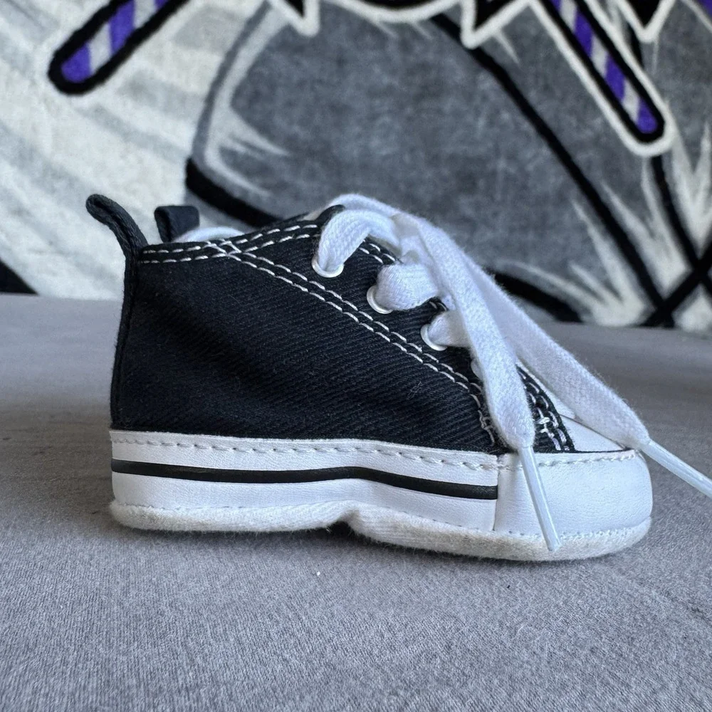 Size 1c - Converse Newborn Crib Booties Black 8J231 First All Star Baby Shoes
